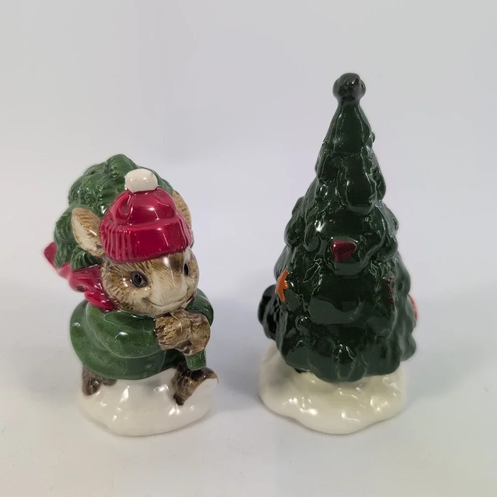 Gibson Greeting Christmas Tree & Bunny Mouse Salt & Pepper Shakers Otagiri Japan